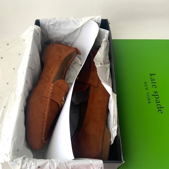 Kate Spade Eliza Sandlewood Suede Loafer Brown Tan Leather Almond Toe Flat Shoes - Picture 10 of 14